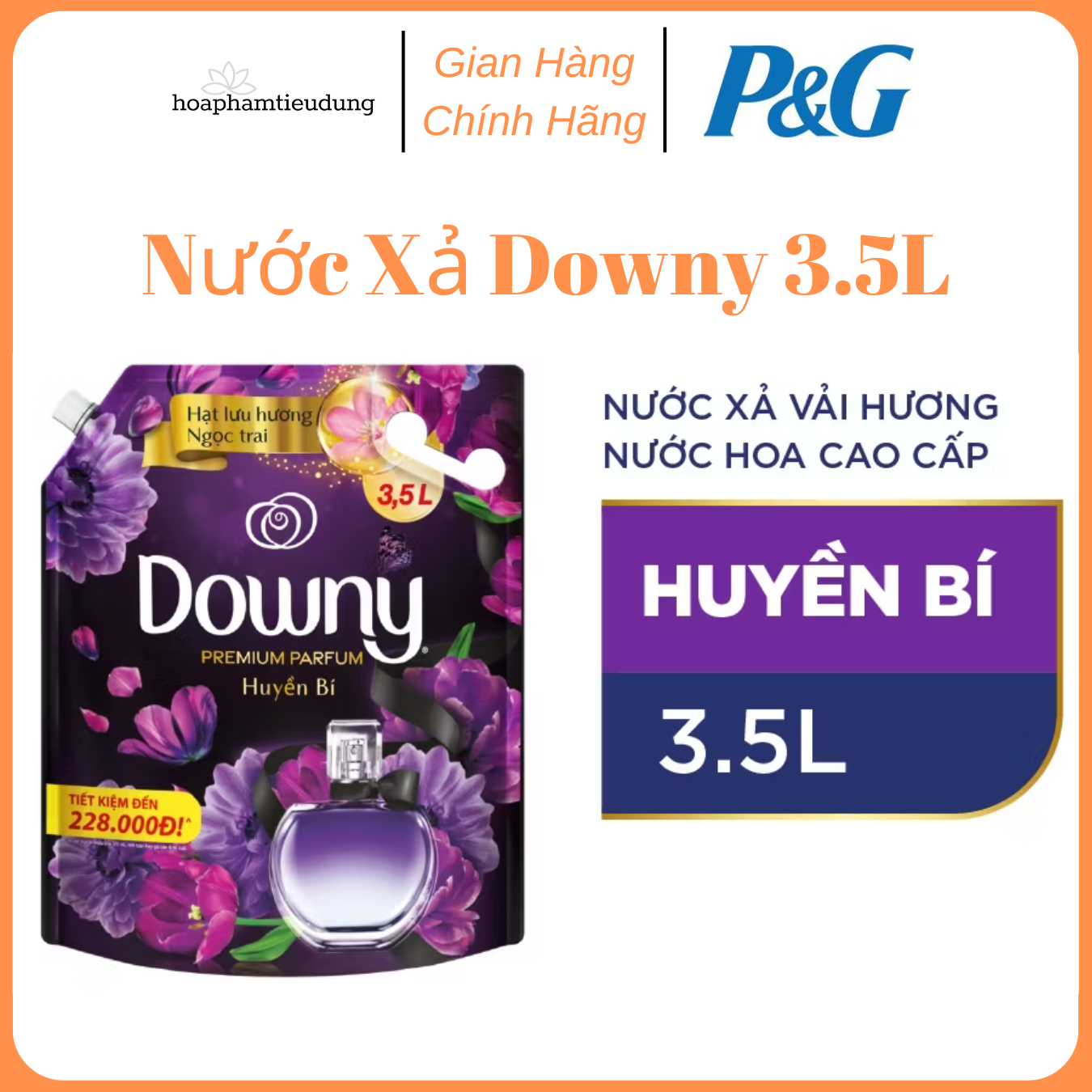 Nước Xả DOWNY Tinh Dầu Thiên Nhiên/ Nước Hoa Cao Cấp/ Chống Khuẩn Nhiều Mùi Hương Túi 3.5L
