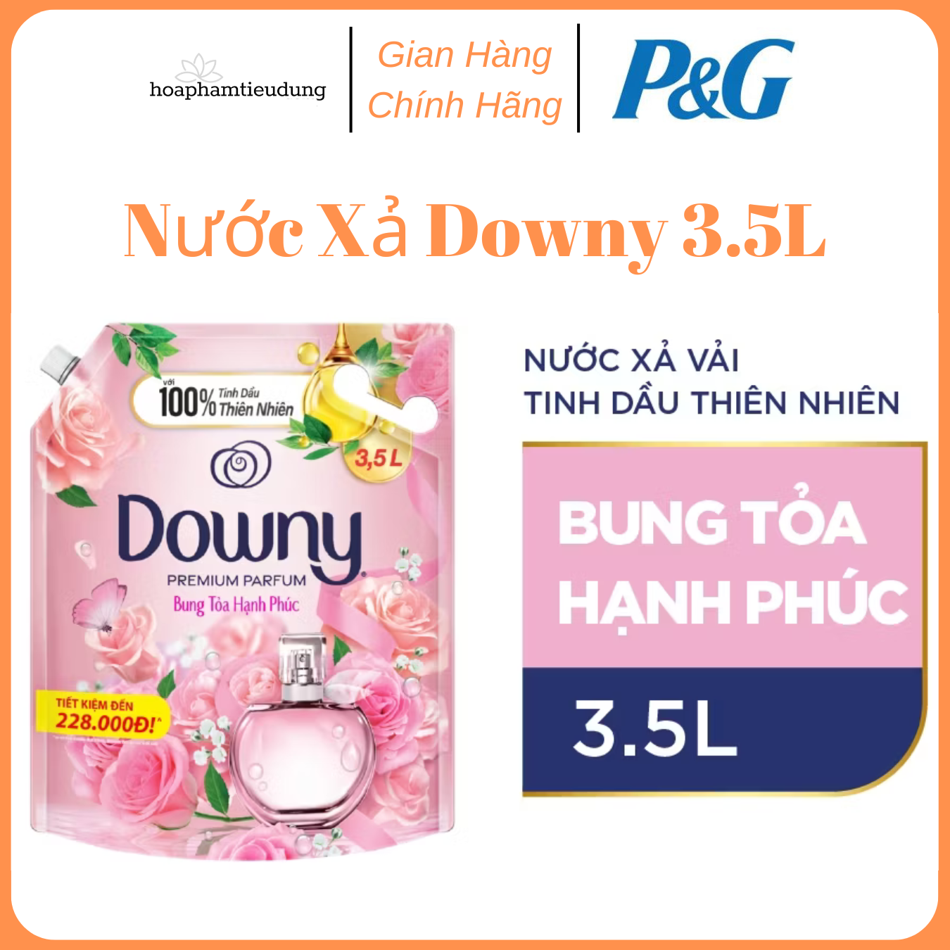 Nước Xả DOWNY Tinh Dầu Thiên Nhiên/ Nước Hoa Cao Cấp/ Chống Khuẩn Nhiều Mùi Hương Túi 3.5L