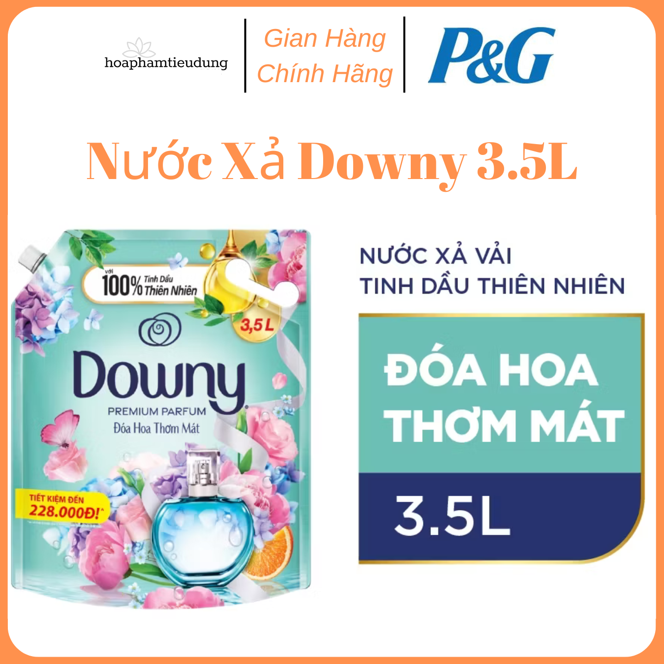 Nước Xả DOWNY Tinh Dầu Thiên Nhiên/ Nước Hoa Cao Cấp/ Chống Khuẩn Nhiều Mùi Hương Túi 3.5L