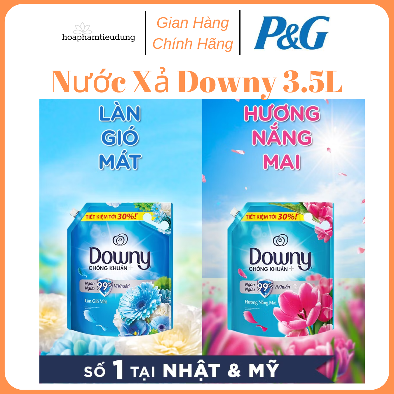 Nước Xả DOWNY Tinh Dầu Thiên Nhiên/ Nước Hoa Cao Cấp/ Chống Khuẩn Nhiều Mùi Hương Túi 3.5L