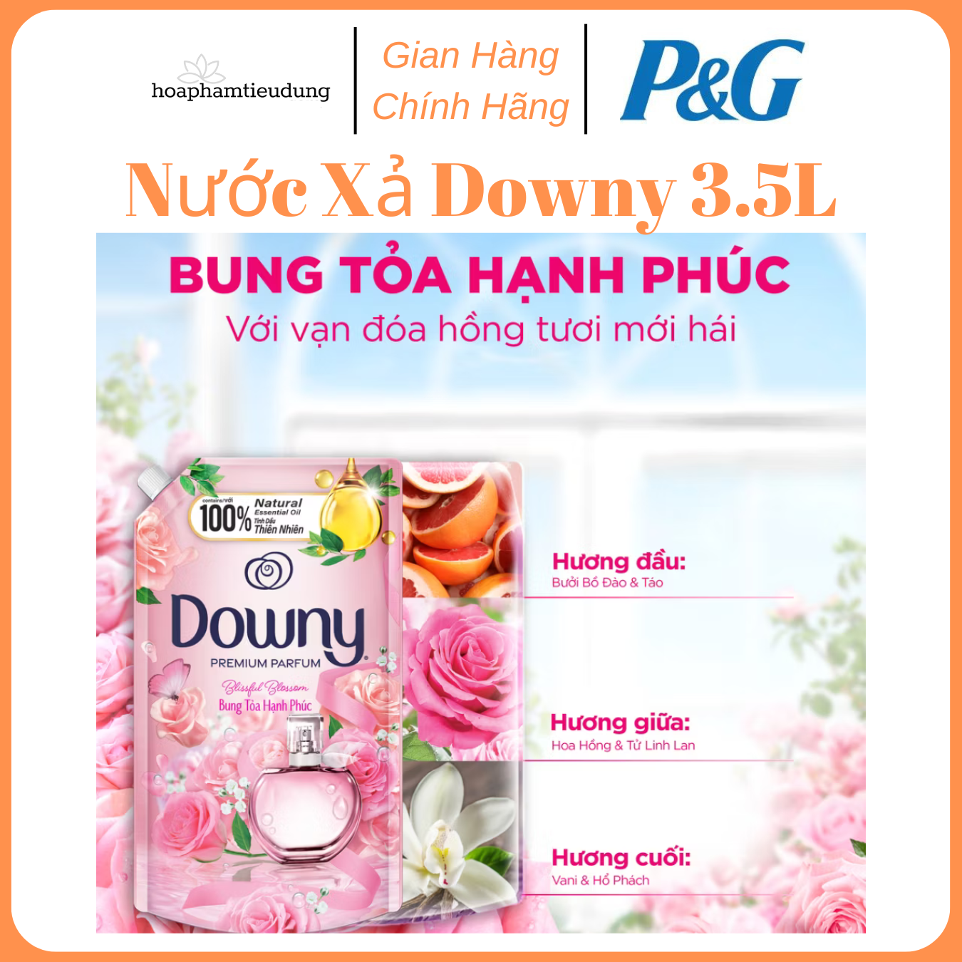Nước Xả DOWNY Tinh Dầu Thiên Nhiên/ Nước Hoa Cao Cấp/ Chống Khuẩn Nhiều Mùi Hương Túi 3.5L