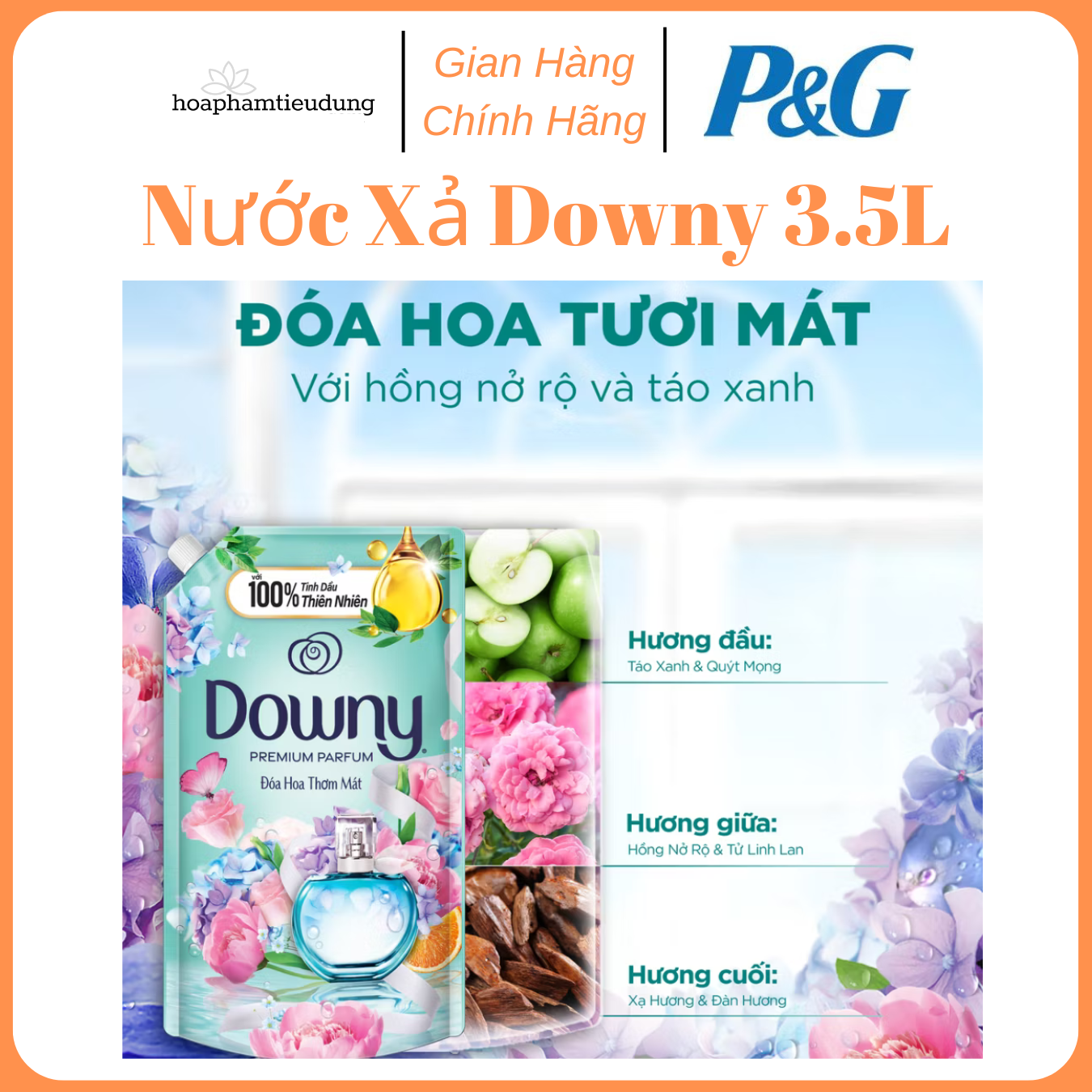 Nước Xả DOWNY Tinh Dầu Thiên Nhiên/ Nước Hoa Cao Cấp/ Chống Khuẩn Nhiều Mùi Hương Túi 3.5L