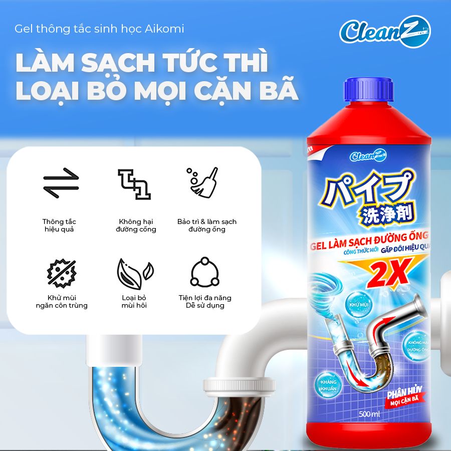 Gel thông tắc sinh học đa năng AIKOMI làm sạch, bảo vệ đường ống bồn rửa mặt, chậu rửa bát, khử mùi hôi