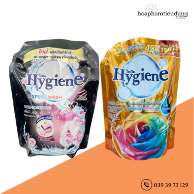 (Combo 2 Túi Nước Giặt & Nước Xả) Hygiene mềm vải, lưu hương nước hoa dài lâu 1.3-1.8L