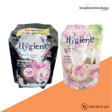 (Combo 2 Túi Nước Giặt & Nước Xả) Hygiene mềm vải, lưu hương nước hoa dài lâu 1.3-1.8L