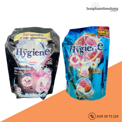 (Combo 2 Túi Nước Giặt & Nước Xả) Hygiene mềm vải, lưu hương nước hoa dài lâu 1.3-1.8L