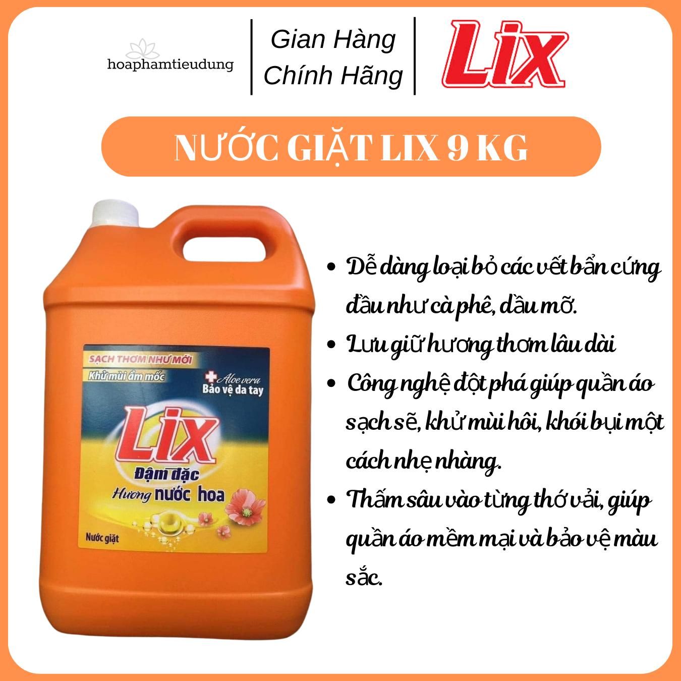Nước giặt LIX Đậm Đặc Hương Nước Hoa 9Kg Làm Sạch Cực Nhanh Vết Bẩn
