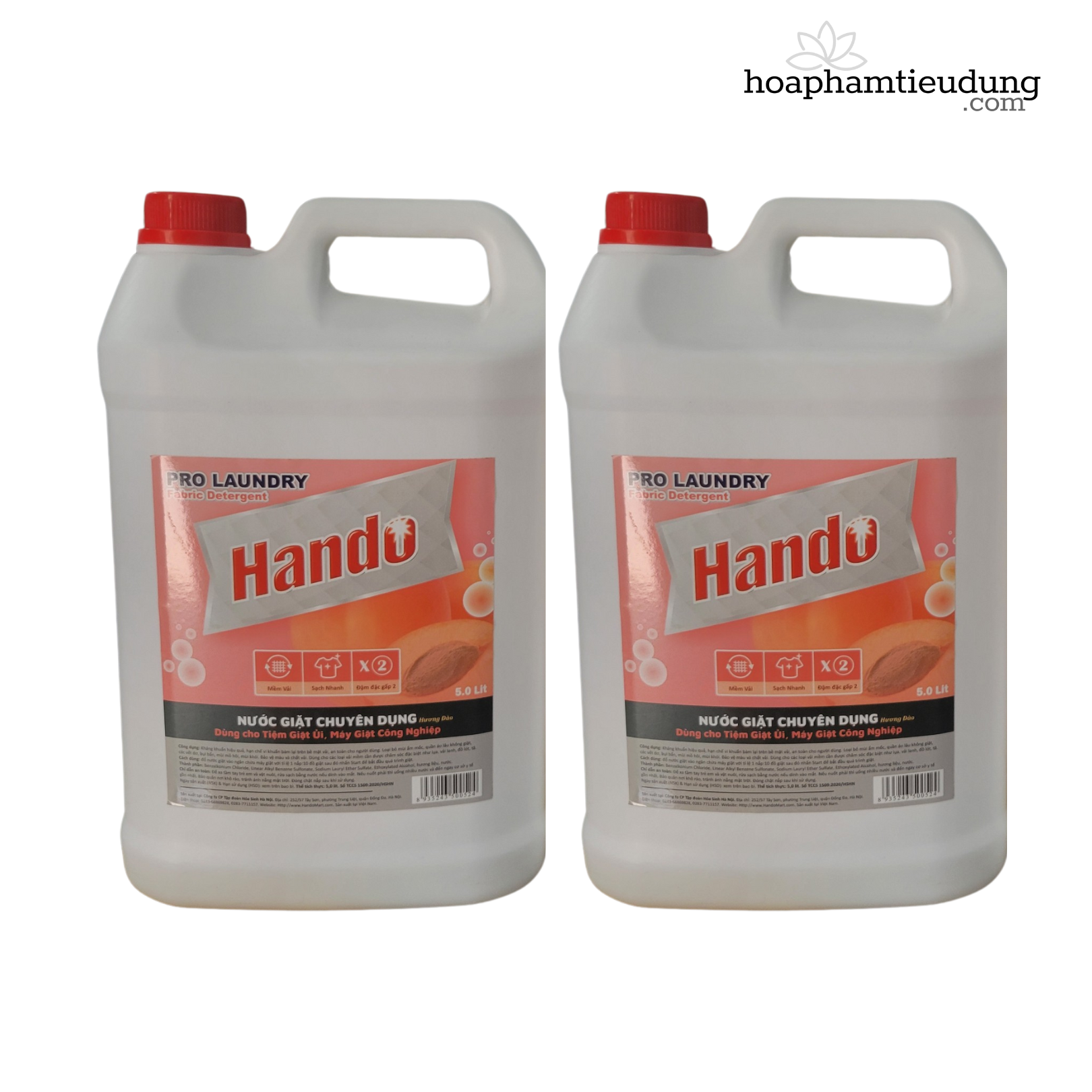 (Combo 2 Can + Tặng 1 gói Xả Hygiene 20ml) Nước giặt chuyên dụng làm sạch quần áo tối ưu Hando 5L