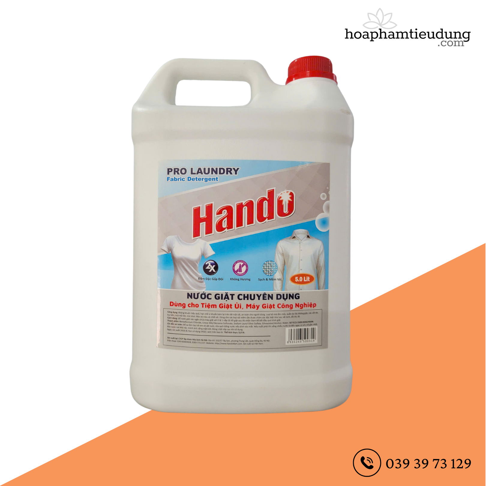 (Combo 2 Can + Tặng 1 gói Xả Hygiene 20ml) Nước giặt chuyên dụng làm sạch quần áo tối ưu Hando 5L