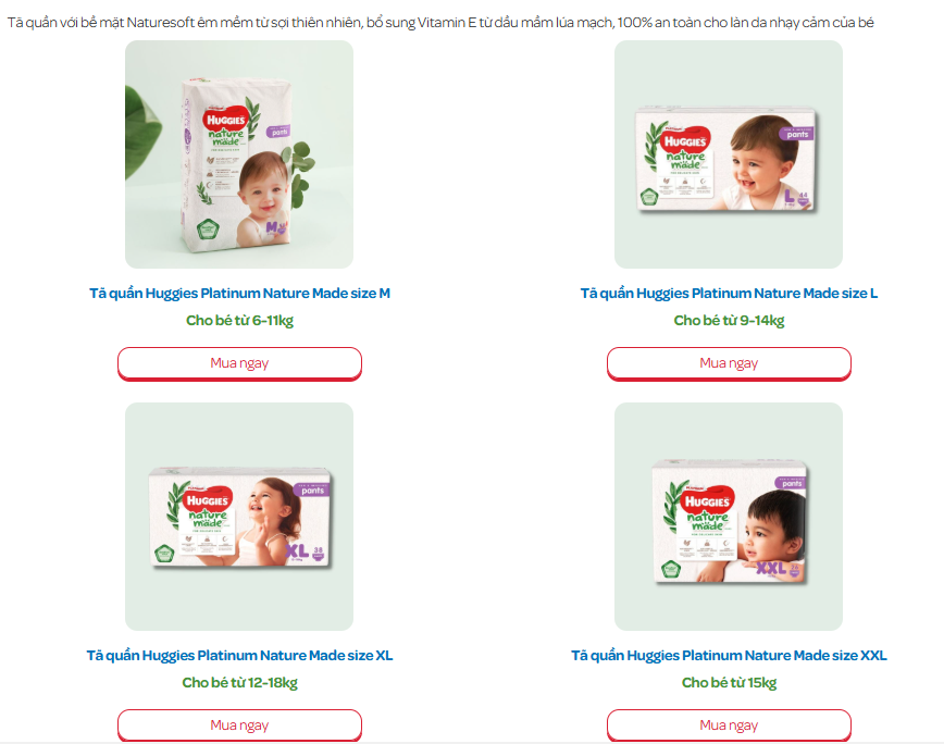 BỈM TÃ HUGGIES SIÊU CAO CẤP PLATINUM NATUREMADE SIZE NB, S - XXL