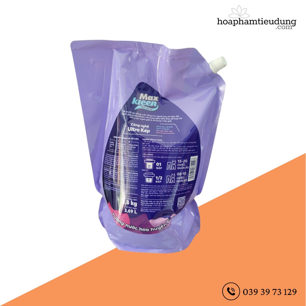 Nước Giặt Xả MaxKleen 3.8L công nghệ ultra kép 2 in 1
