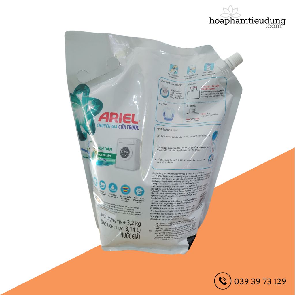 Nước giặt Ariel 3.2KG sạch khuẩn (Máy giặt cửa trước)