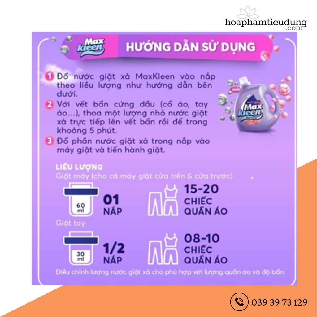 Nước Giặt Xả MaxKleen 3.8L công nghệ ultra kép 2 in 1