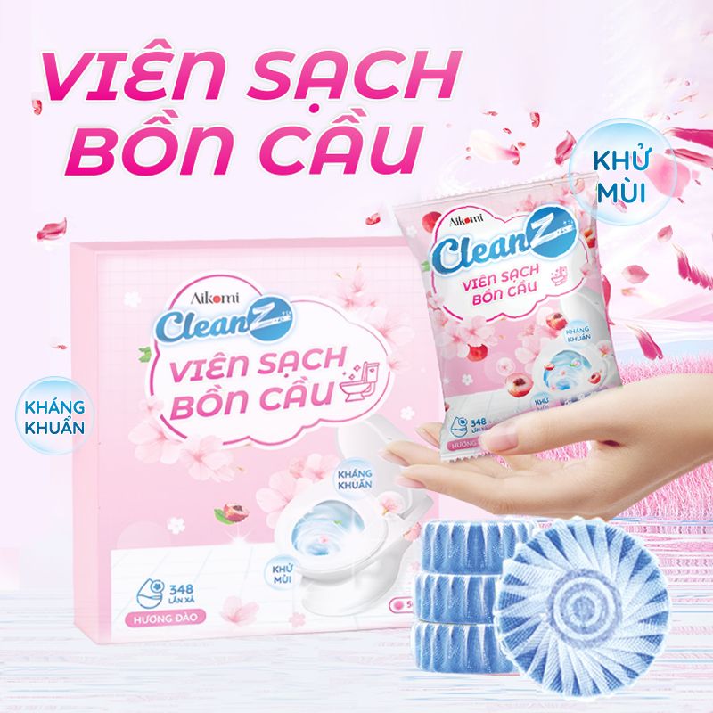 Viên thả bồn cầu CleanZ sạch khuẩn thơm mát tẩy sạch mảng bám khử mùi diệt vi khuẩn toilet thế hệ mới hương đào 50g