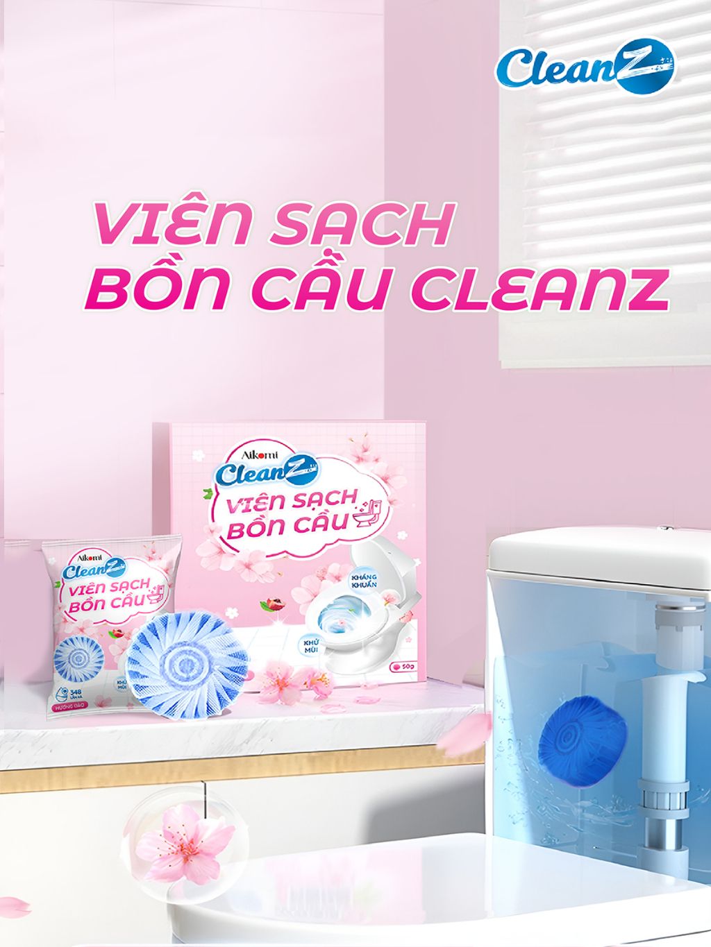 Viên thả bồn cầu CleanZ sạch khuẩn thơm mát tẩy sạch mảng bám khử mùi diệt vi khuẩn toilet thế hệ mới hương đào 50g
