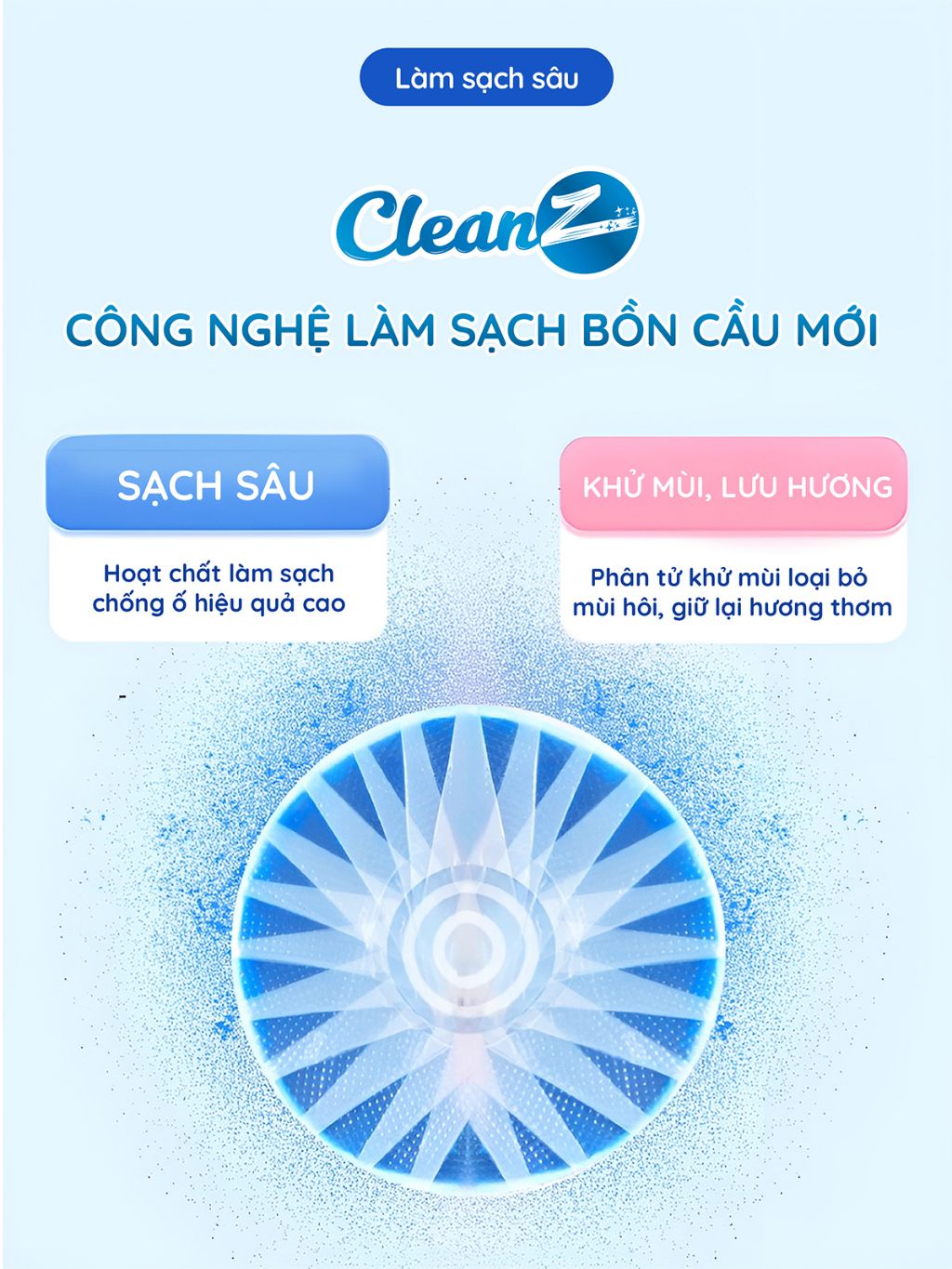 Viên thả bồn cầu CleanZ sạch khuẩn thơm mát tẩy sạch mảng bám khử mùi diệt vi khuẩn toilet thế hệ mới hương đào 50g