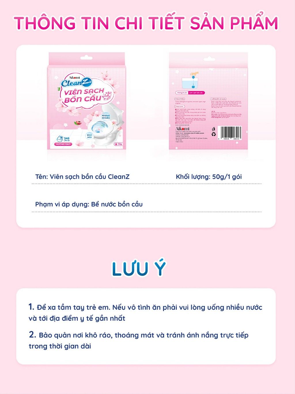 Viên thả bồn cầu CleanZ sạch khuẩn thơm mát tẩy sạch mảng bám khử mùi diệt vi khuẩn toilet thế hệ mới hương đào 50g