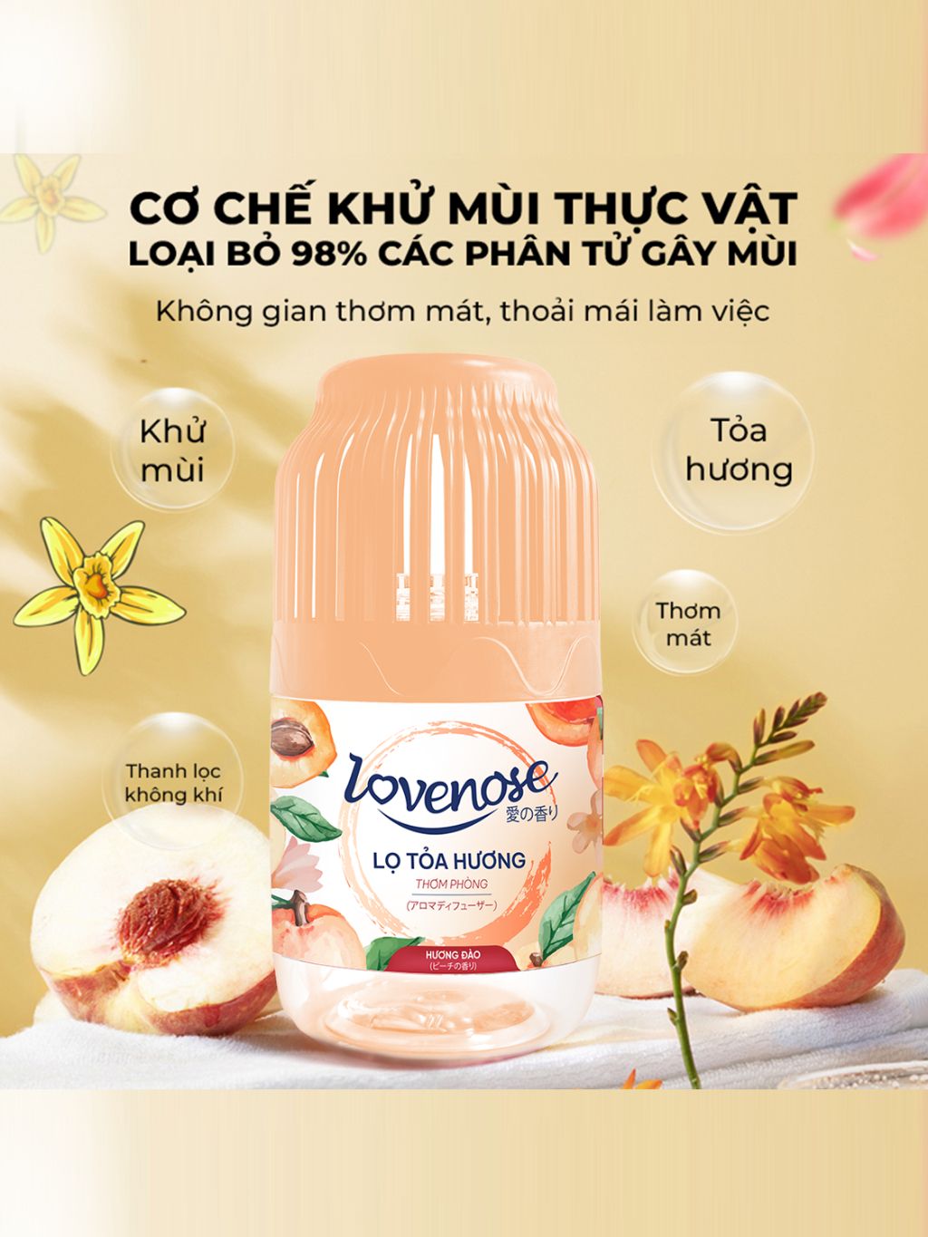 Lọ tỏa hương Lovenose hương thơm tự nhiên dễ chịu khử mùi sáp thơm phòng thế hệ mới 45 ngày - Dung tích 180ml