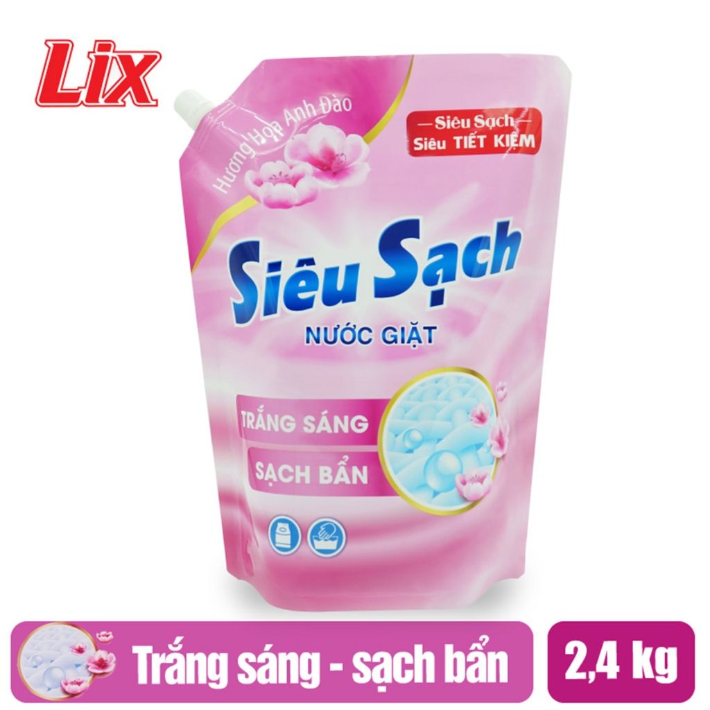 Nước giặt LIX siêu sạch hương hoa anh đào 2.4kg