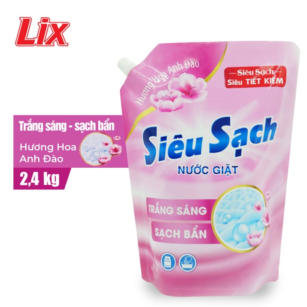 Nước giặt LIX siêu sạch hương hoa anh đào 2.4kg