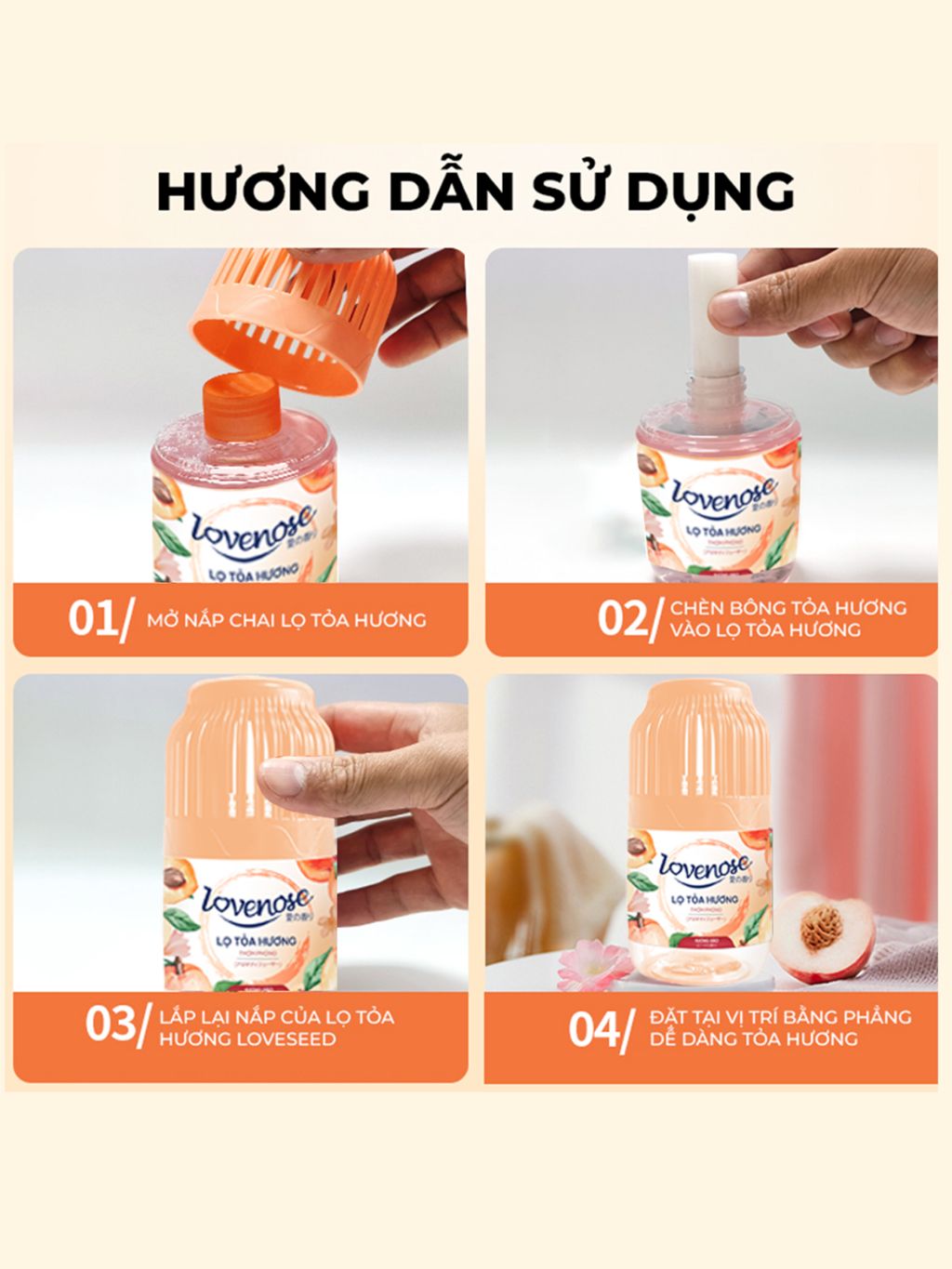 Lọ tỏa hương Lovenose hương thơm tự nhiên dễ chịu khử mùi sáp thơm phòng thế hệ mới 45 ngày - Dung tích 180ml