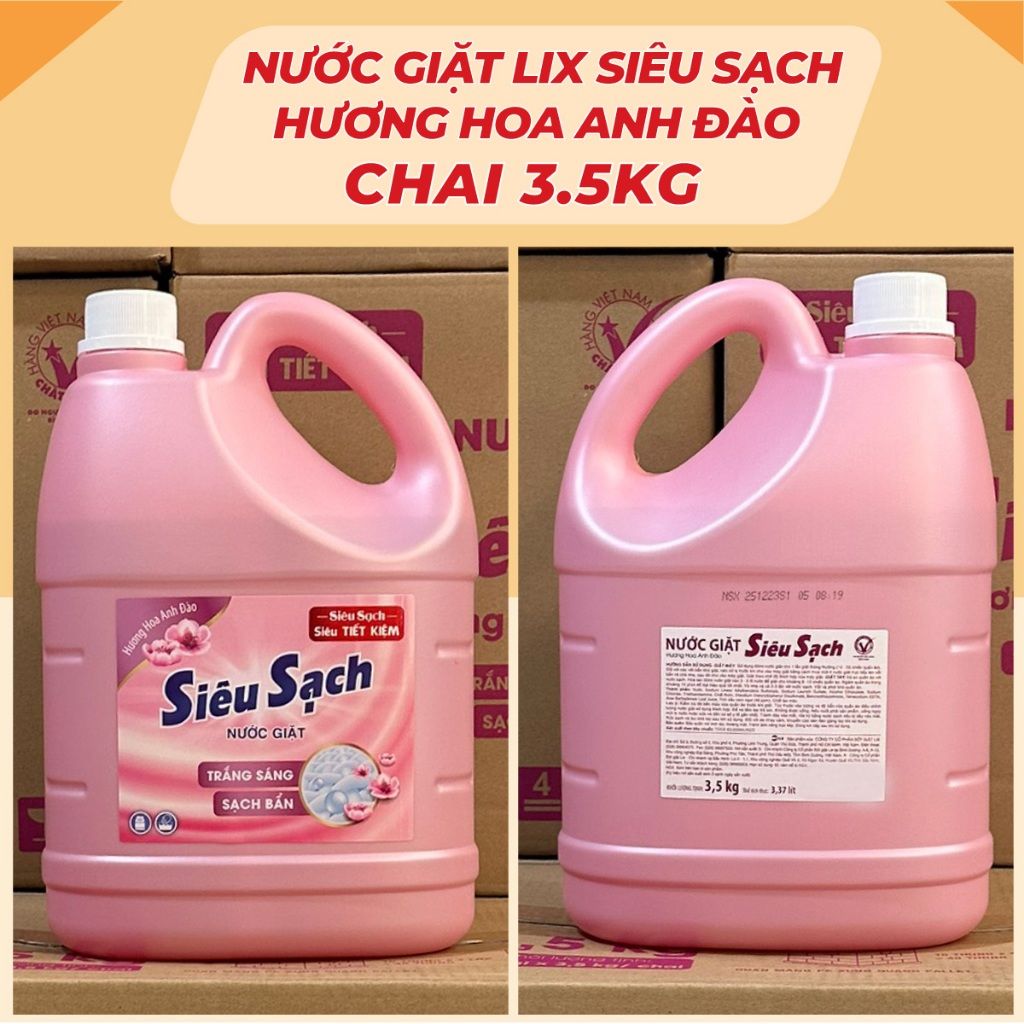 Nước giặt LIX siêu sạch hương hoa anh đào 3.5kg