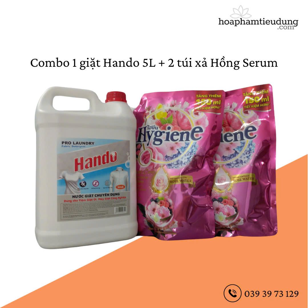 (Combo 1 Giặt + 2 Xả) Giặt Hando 5L & Xả Hygiene 1.3L lưu hương dài lâu, làm sạch vết bẩn và siêu tiết kiệm xà phòng giặt quần áo