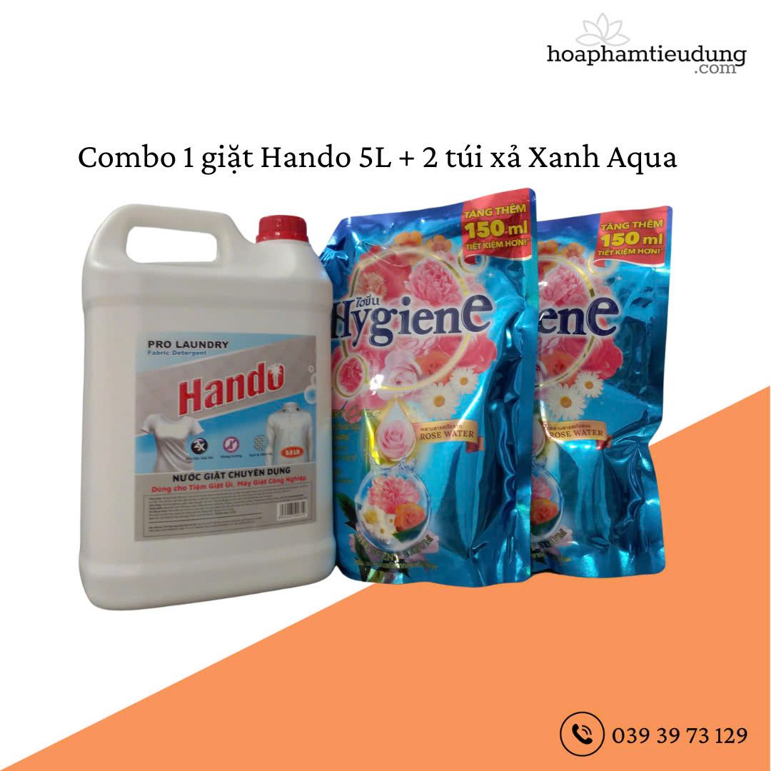 (Combo 1 Giặt + 2 Xả) Giặt Hando 5L & Xả Hygiene 1.3L lưu hương dài lâu, làm sạch vết bẩn và siêu tiết kiệm xà phòng giặt quần áo