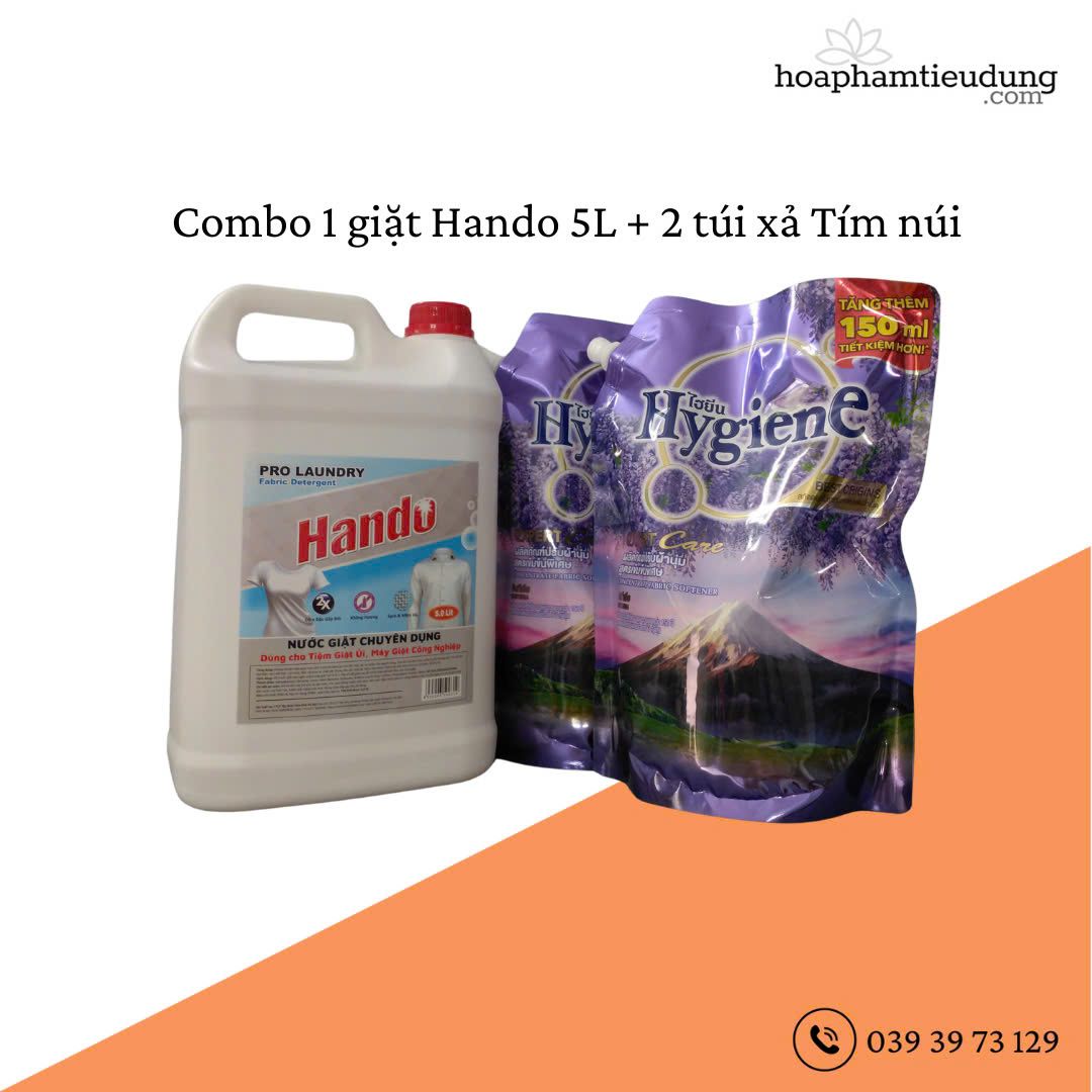 (Combo 1 Giặt + 2 Xả) Giặt Hando 5L & Xả Hygiene 1.3L lưu hương dài lâu, làm sạch vết bẩn và siêu tiết kiệm xà phòng giặt quần áo