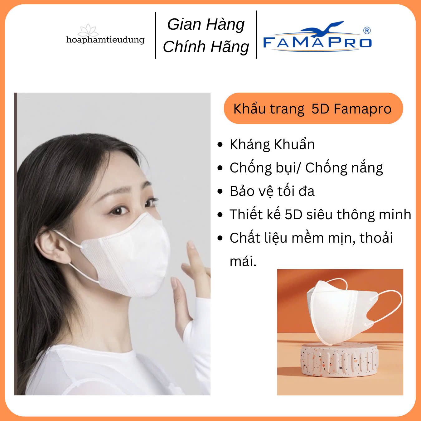 Khẩu trang kháng khuẩn 3 lớp 5D mask Famapro Nam Anh