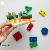 Đồ chơi - Thả hình khối gỗ 4 cọc vuông