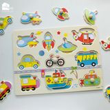 Bảng ghép hình núm gỗ nhiều chủ đề giúp bé phát triển tư duy và làm quen với thế giới xung quanh