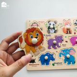 Bảng ghép hình núm gỗ nhiều chủ đề giúp bé phát triển tư duy và làm quen với thế giới xung quanh
