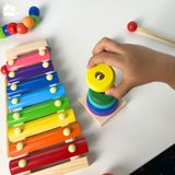 Đồ chơi MONTESSORI - Tháp cầu vồng gỗ size nhỏ cho bé - Thả hình tháp chồng mini 7 màu