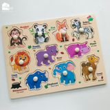 Bảng ghép hình núm gỗ nhiều chủ đề giúp bé phát triển tư duy và làm quen với thế giới xung quanh