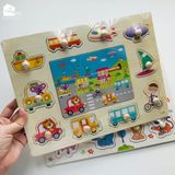 Bảng ghép hình núm gỗ nhiều chủ đề giúp bé phát triển tư duy và làm quen với thế giới xung quanh