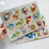Bảng ghép hình núm gỗ nhiều chủ đề giúp bé phát triển tư duy và làm quen với thế giới xung quanh