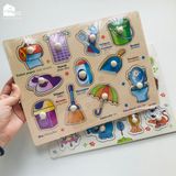 Bảng ghép hình núm gỗ nhiều chủ đề giúp bé phát triển tư duy và làm quen với thế giới xung quanh