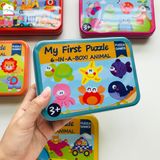 Đồ chơi - Hộp ghép hình puzzle 3-6 mảnh gỗ - Hộp sắt chắc chắn