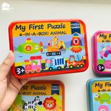 Đồ chơi - Hộp ghép hình puzzle 3-6 mảnh gỗ - Hộp sắt chắc chắn