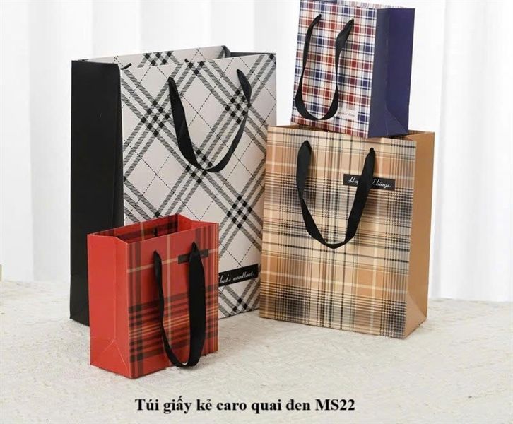 Túi Giấy Kẻ Caro Quai Đen MS22-14x15x7cm 12/L