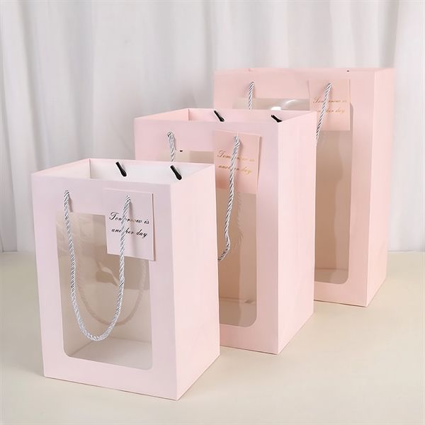 Túi Bóng Kính Có Tem Thiệp Sẵn 2 Màu Trăng, Hồng, Lố 12C Size S