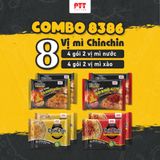 Combo mì ăn liền Chin Chin: 2 mì bò chua cay + 2 mì gà chua cay + 2 mì xào bò khô cay + 2 mì xào gà cháy tỏi ớt