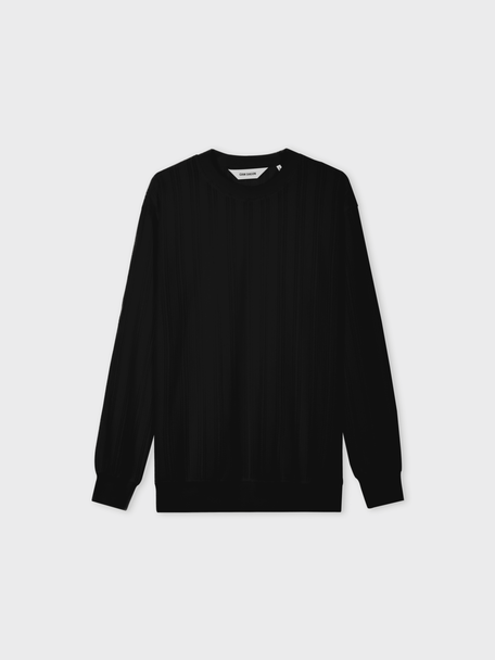 BLACK SEMI-SHEER LACE SWEATSHIRT
