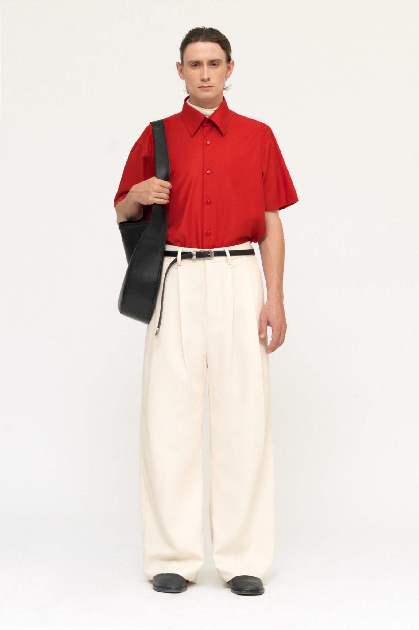 CREAM WOOL-VISCOSE WIDE LEG TROUSERS