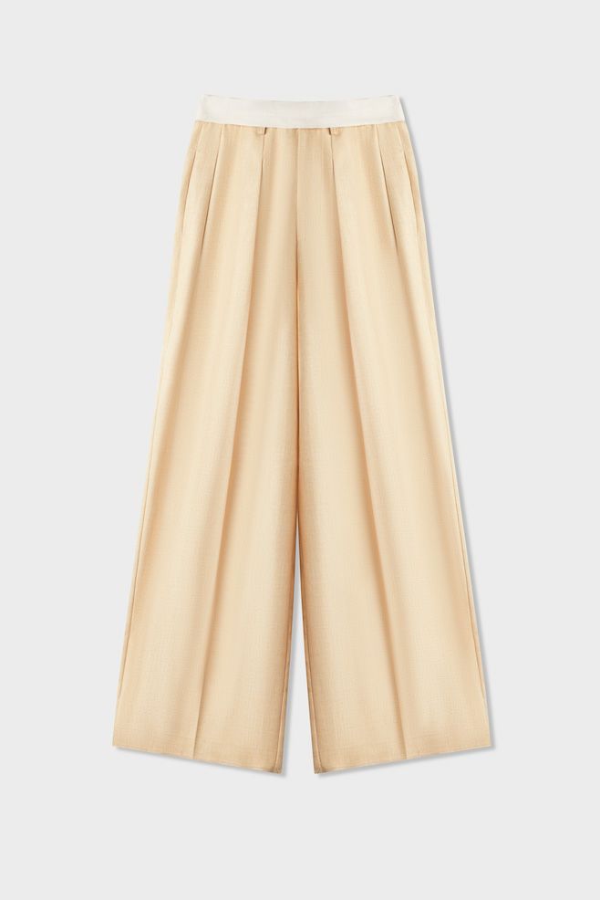 CREAM WOOL BLEND WIDE LEG TROUSERS