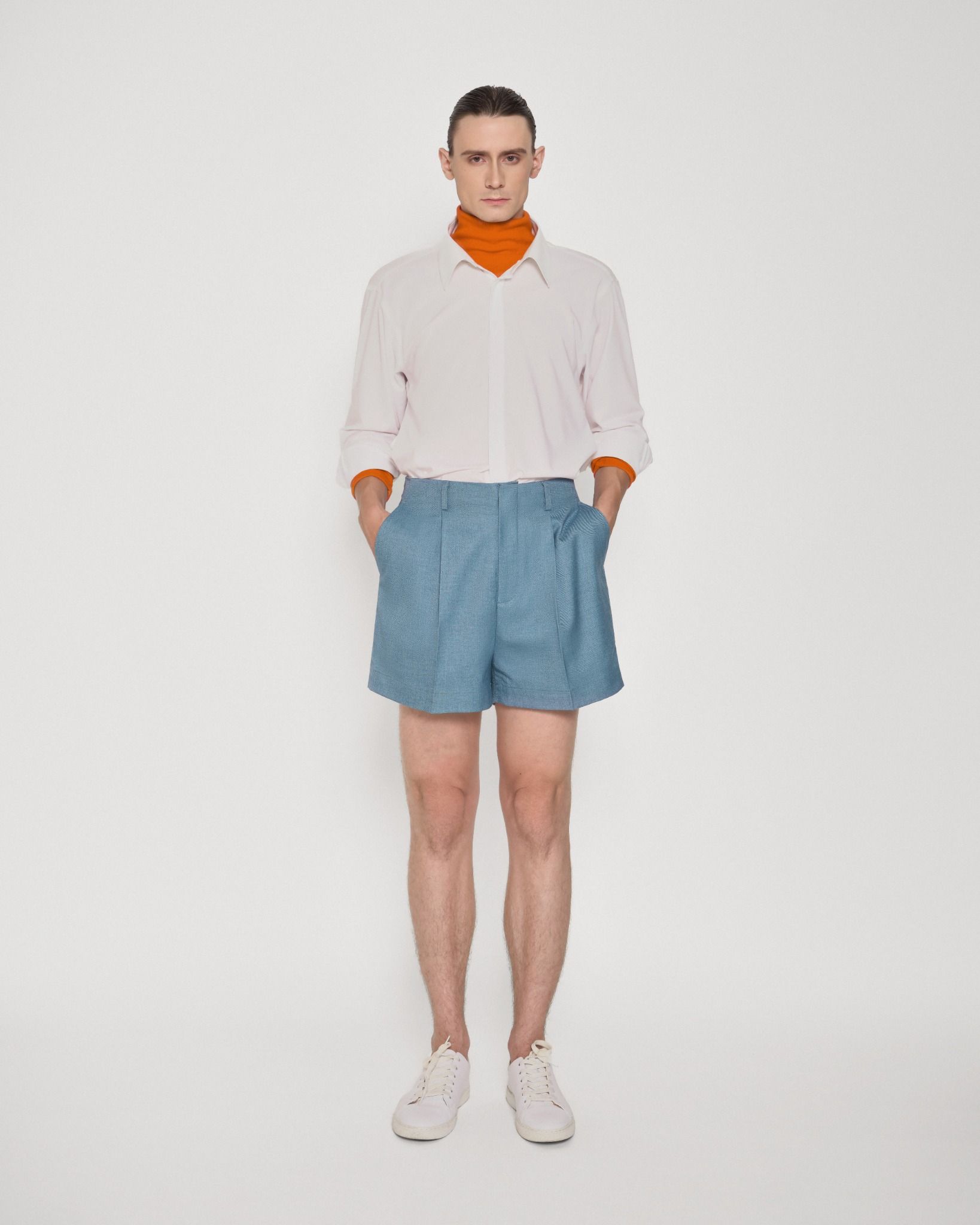 TEAL CLEAN-WAIST SHORTS