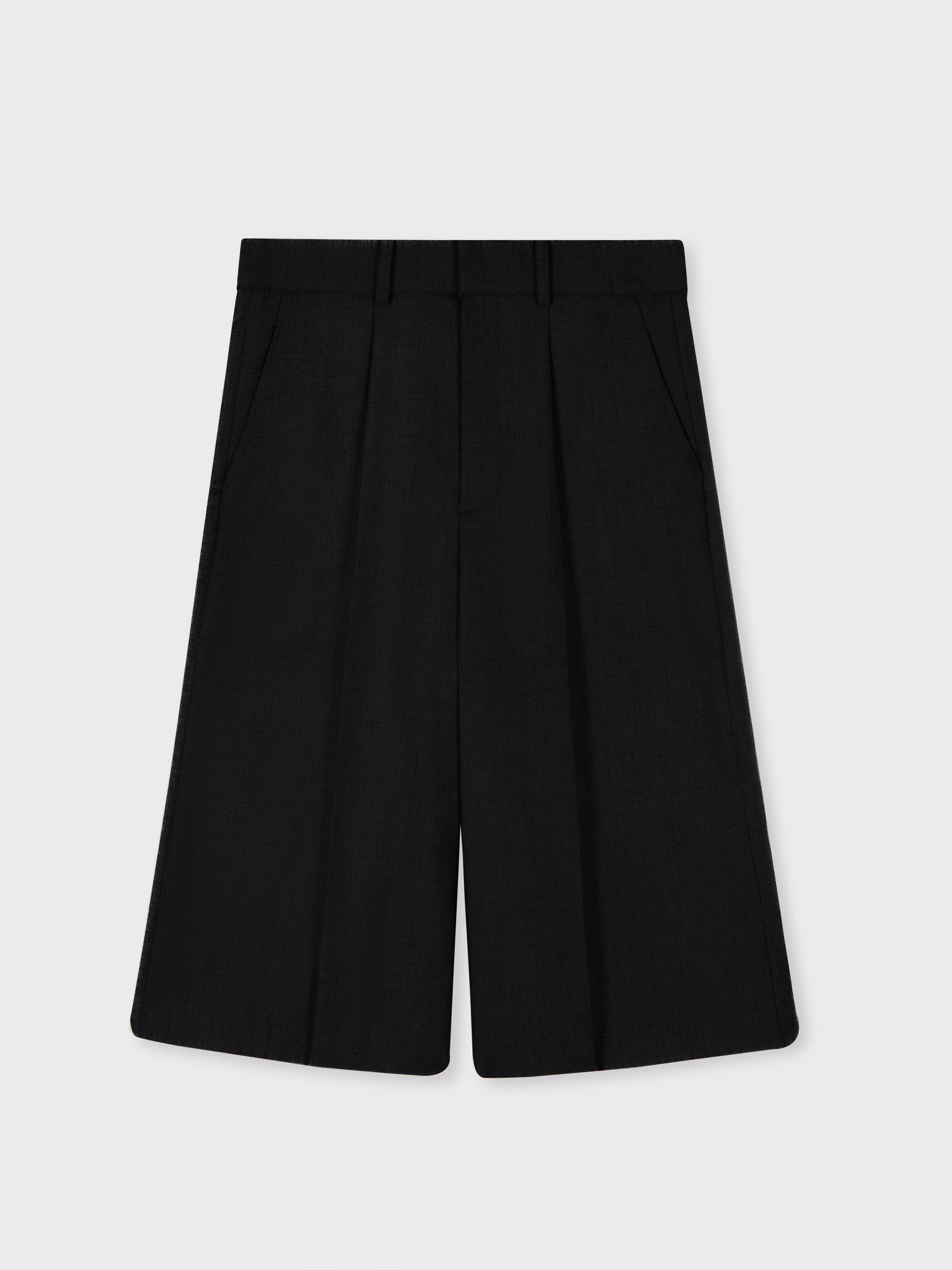 BLACK WOOL BLEND BERMUDA SHORT