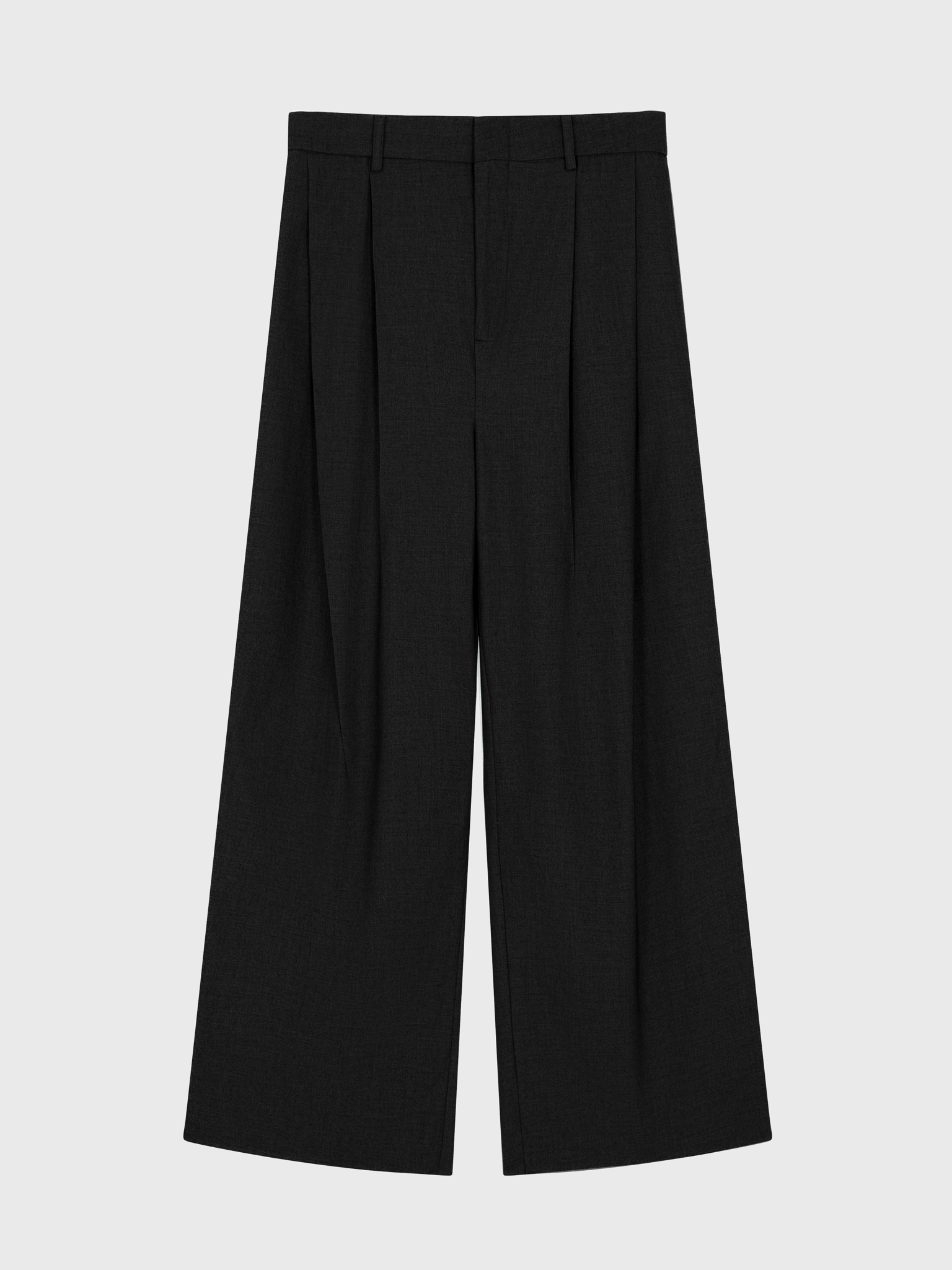 BLACK DIAGONAL PLEAT WOOL-VISCOSE TROUSERS