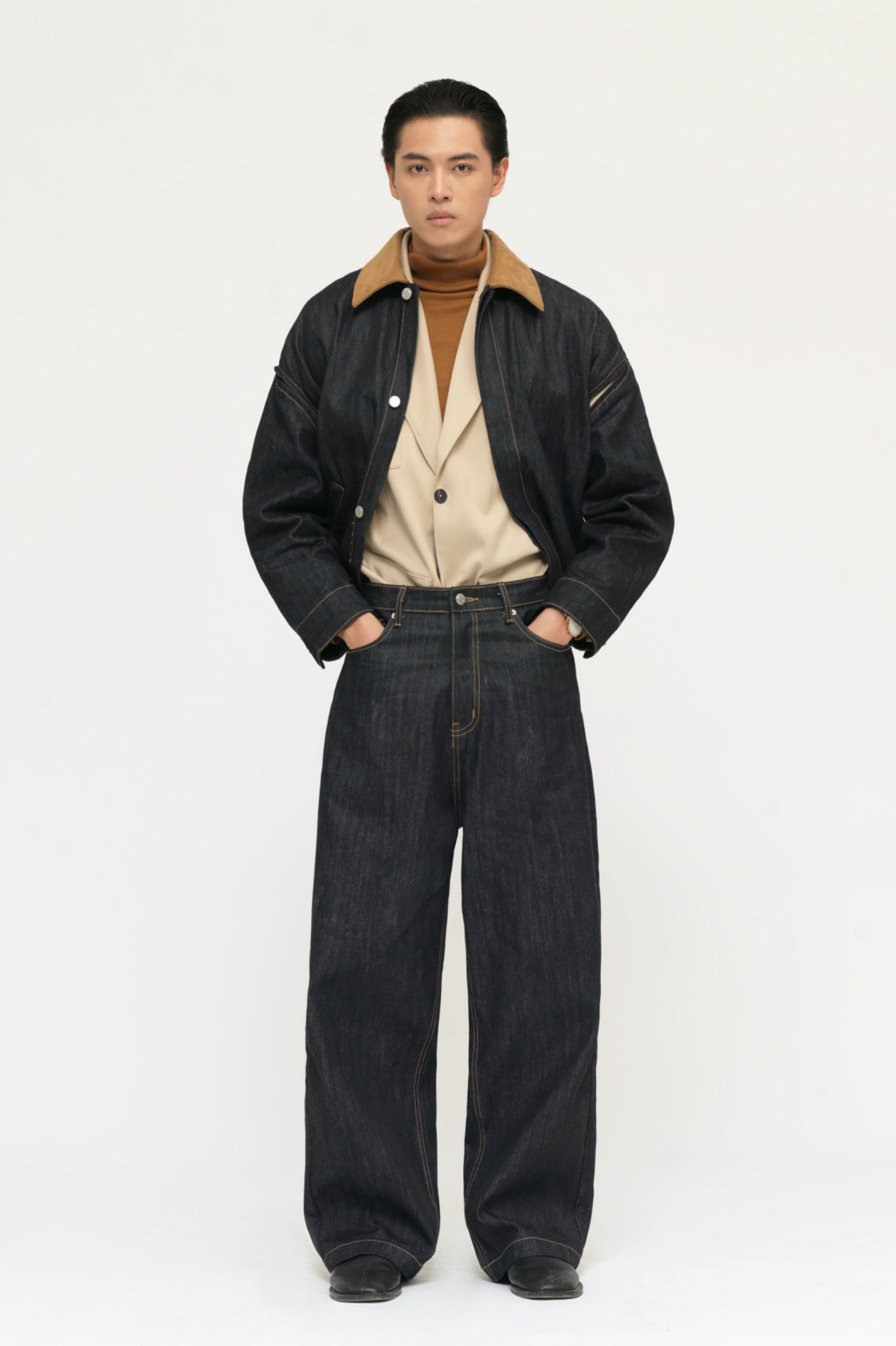 RAW DENIM SUEDE- COLLAR JACKET